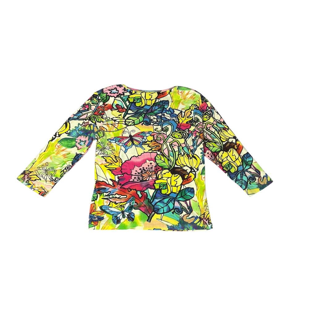 Take Two Y2K Vintage Colorful Butterfly Sequin‎ 3/4 Sleeve Shirt SZ Large Whimsy - Picture 2 of 3